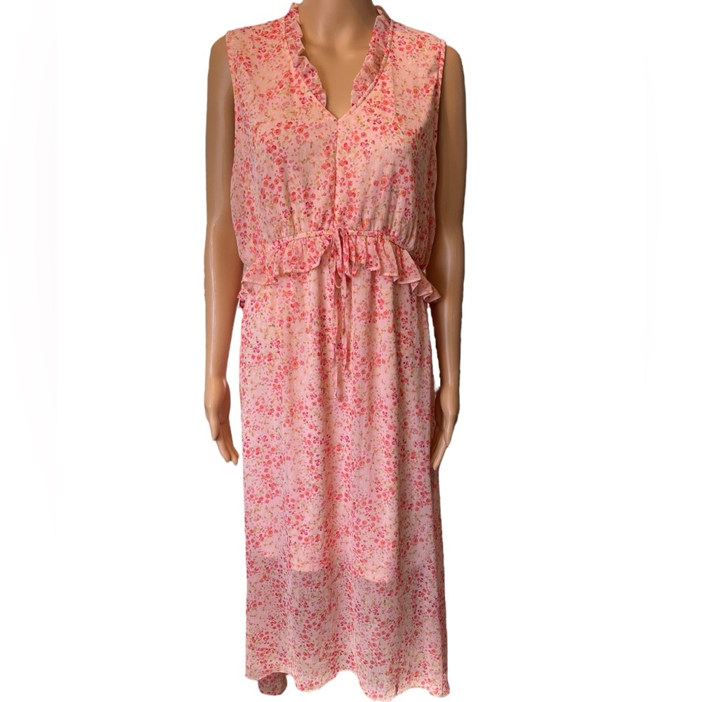 Versona Pink Cottagecore Romantic Boho Ethereal Floral Empire Waist Hi Low Dress